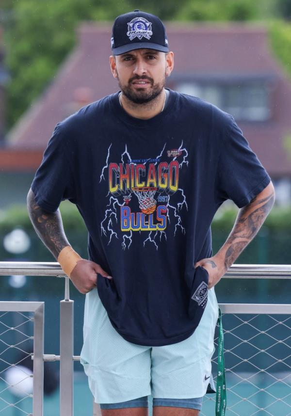 Nick Kyrgios of Australia pictured on day three of The Champio<em></em>nships Wimbledon 2024 at All England Lawn Tennis and Croquet Club on July 3, 2024 in London, England.  