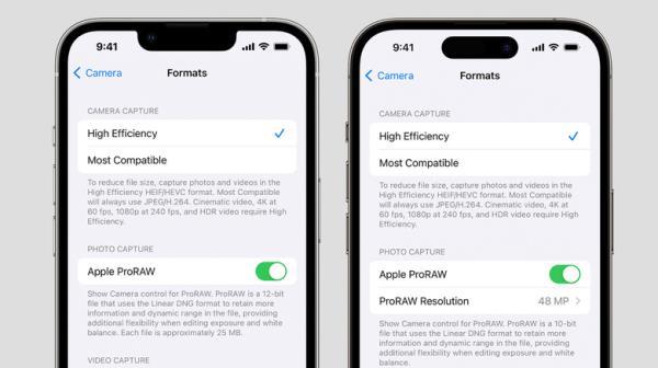 turning on ProRAW in iOS