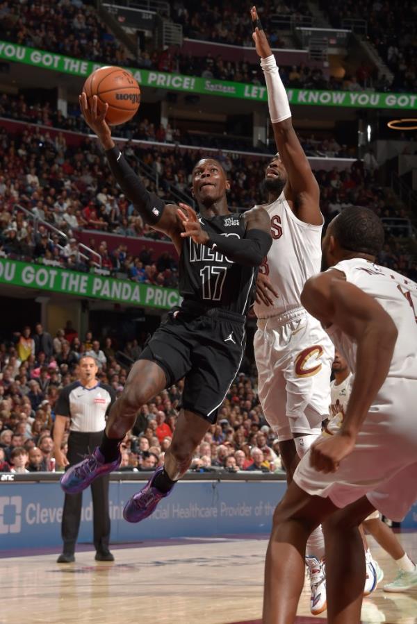 Dennis Schroder, who scored 22 points, goes up for a shot during the Nets' loss.