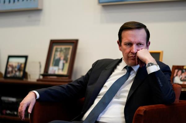 U.S. Senator Chris Murphy (D-CT) looks on during an interview with Reuters on Capitol Hill, in Washington, U.S., February 7, 2024. 