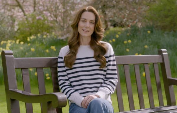 Kate Middleton sat on a bench in a park to make her announcement.