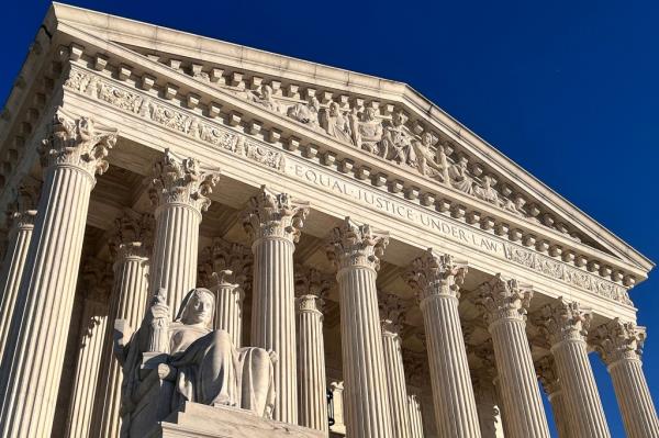 President Biden is pictured speaking a<em></em>bout the Supreme Court decision on affirmative action at colleges