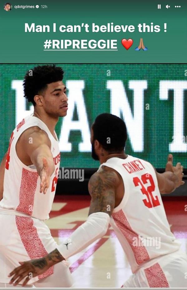 Quentin Grimes shared a photo of him and his former University of Houston teammate, Reggie Chaney, after the news of Chaney's death. 