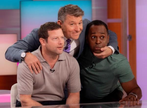 Editorial use o<em></em>nly Mandatory Credit: Photo by Ken McKay/ITV/Shutterstock (14117534p) Dermot O'Leary, Ben Shephard, Andi Peters 'Good Morning Britain' TV show, London, UK - 22 Sep 2023