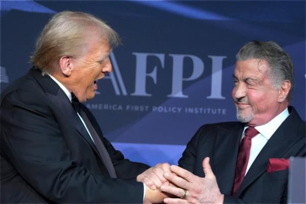 Actor Sylvester Stallone introduced Trump at Thursday’s America First Policy Institute Gala.