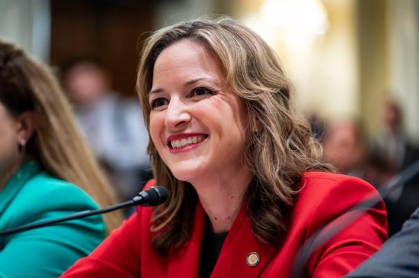 Michigan Secretary of State Jocelyn Benson smiling during a House Administration Committee hearing a<em></em>bout American co<em></em>nfidence in elections at the U.S. Capitol
