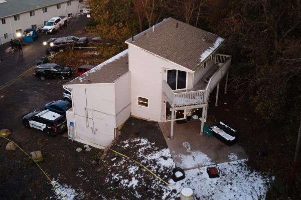 General view of an off-campus home wher<em></em>e four University of Idaho students were stabbed to death on Sunday, November 20, 2022 in Moscow, Idaho.