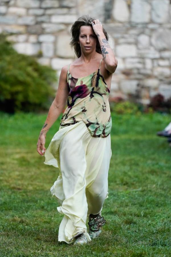 Model walking on the runway at Collina Strada RTW Spring 2025 during New York Fashion Week at the Marble Cemetery