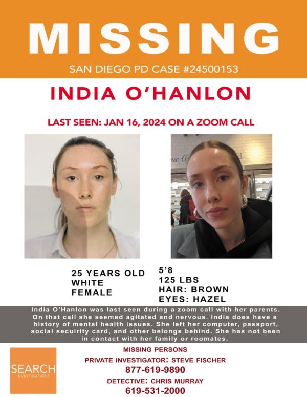 The missing person's poster for India.