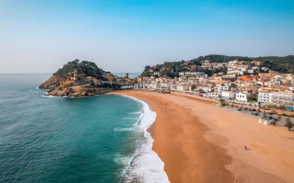Aerial view of Tossa de Mar beach in Gerona province, Catalonia, Spain.