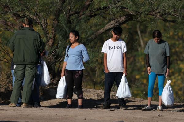 A group of migrants near the border in Eagle Pass, Texas on Nov. 5, 2024.