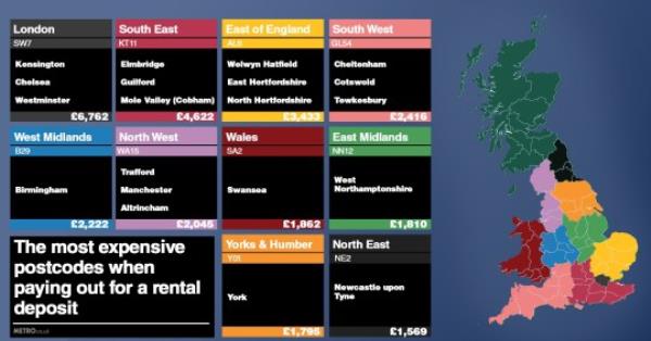 MAP: the most expensive postcodes when paying out for a rental deposit metro.co.uk