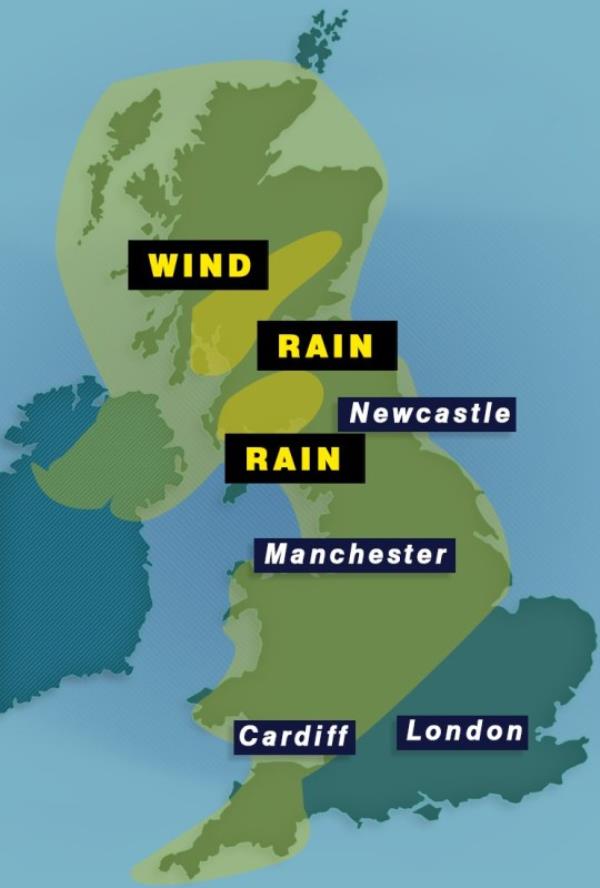 Weather warning wind and rain UK map weds 27/09 thurs 28/09 picture: metro.co.uk