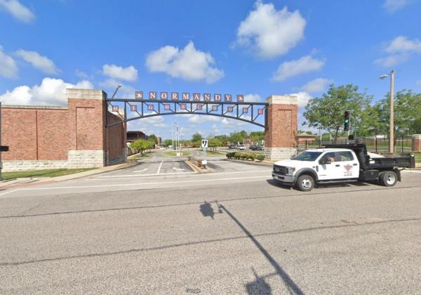 The entrance to the high school is pictured.