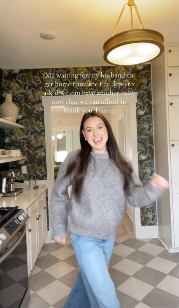 Screen shot from Tara Elsas' TikTok asking her husband if they can have another baby now that Trump has won.