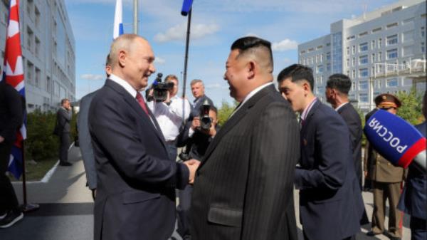 North Korean leader Kim Jong Un meets Russia's President Vladimir Putin at the Vostochny Cosmodrome in the Amur Oblast of the Far East Region, Russia, September 13, 2023 in this image released by North Korea's Korean Central News Agency. Photo: KCNA via REUTERS/File Photo
