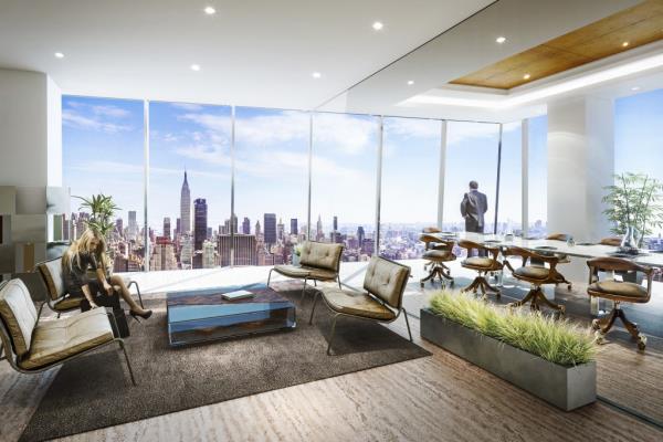 A rendered interior of 3 Hudson Blvd.
