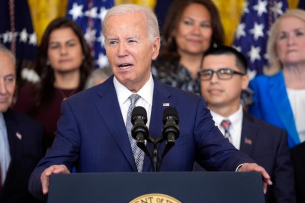 President Joe Biden speaks during an event marking the 12th anniversary of the Deferred Action of Childhood Arrivals program, in the East Room of the White House, Tuesday, June 18, 2024, in Washington.