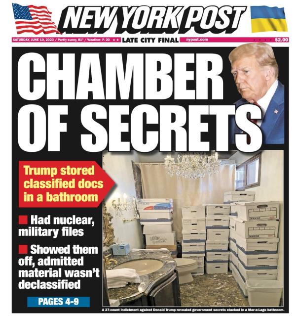 New York Post cover for Saturday June 10, 2023. Front Page. Chamber of Secrets.