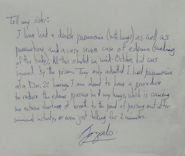 American journalist Go<em></em>nzalo Lira's last letter to his sister.