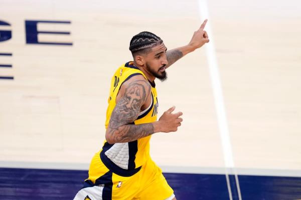 Indiana Pacers forward Obi Toppin celebrates after a dunk during the second half against the Milwaukee Bucks in Game 6 in an NBA basketball first-round playoff series, Thursday, May 2, 2024