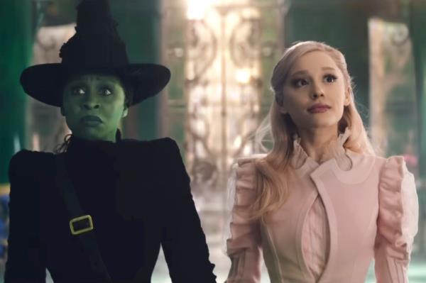 Ariana Grande as Glinda and Cynthia Erivo as Elphaba in the film 