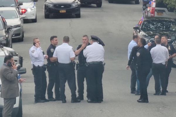 Police at the Sunnyside Terrace crime scene.