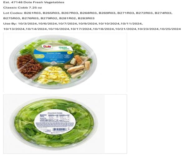Close-up of a Dole Cobb salad, one of 203 items recalled due to potentially tainted chicken