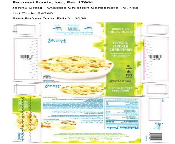 A box of Jenny Craig frozen meals, included in the latest chicken recall, sold by Trader Joe's, Krogers, Amazon Fresh and Jenny Craig