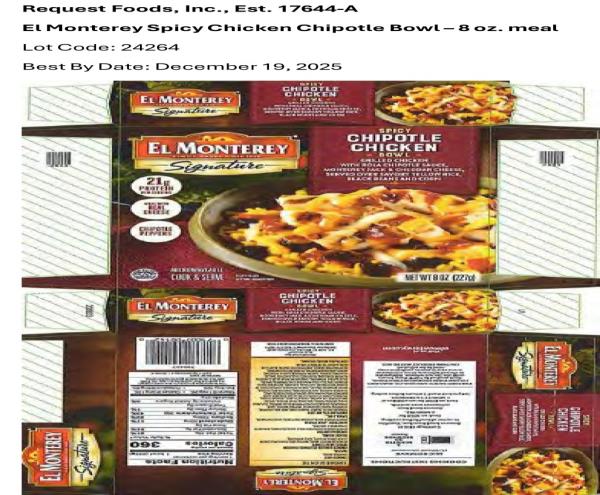 Close up image of a food box due to recall notice for certain chicken products sold by Trader Joe's, Krogers, Amazon Fresh, Jenny Craig by BrucePac