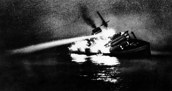 The remains of the ocean liner seen sinking beneath the waves.