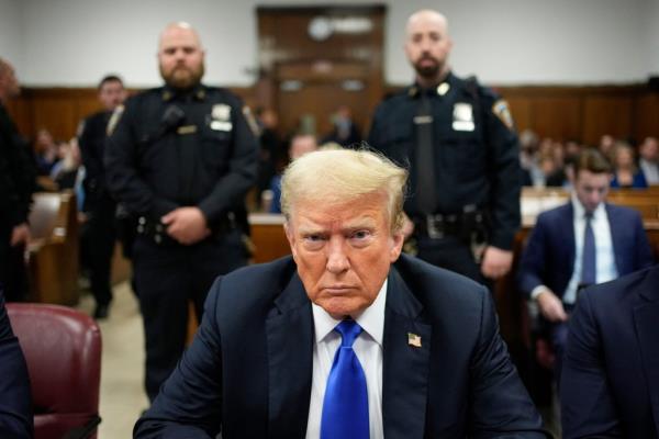Former US President and Republican presidential candidate Do<em></em>nald Trump attends his criminal trial at Manhattan Criminal Court in New York City, on May 30, 2024.