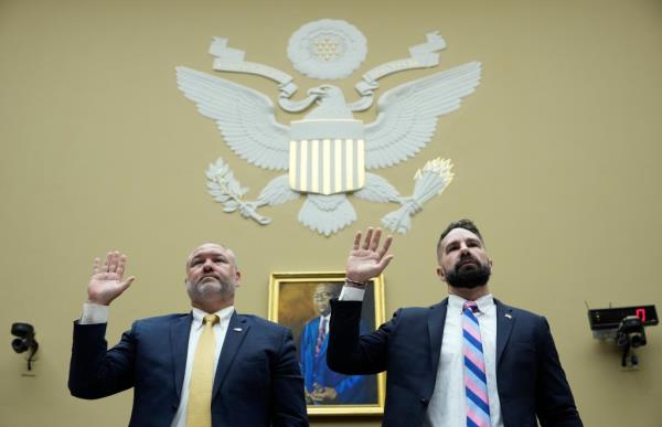 IRS Special Agents Gary Shapley and Joseph Ziegler testifying at a House Oversight Committee hearing relating to the Justice Department's investigation of Hunter Biden