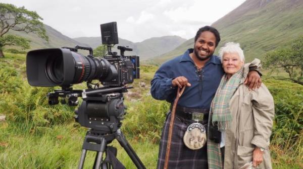 BBC handout photo of Hamza Yassin and Dame Judi Dench eagle spotting in Scotland during a Countryfile special. Issue date: Sunday September 3, 2023