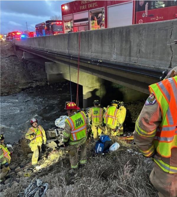 Indiana State Police Sgt. Glen Fifield said crews had a difficult time getting down to the creek with their equipment, so they could cut him out and remove him.