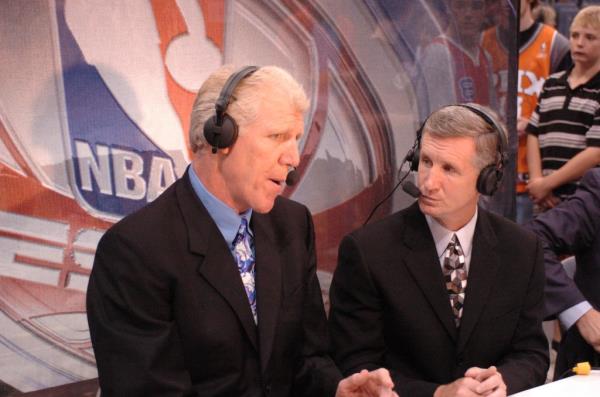 Bill Walton (l.) calling an NBA game in Cologne, Germany on Oct. 10, 2006.