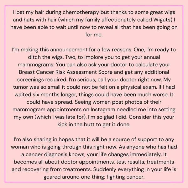 Jenna revealed she lost her hair during treatement.