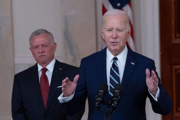 US President Joe Biden speaks following a meeting at the White House in Washington, DC, on Feb. 12, 2024.</p>

<p>　　