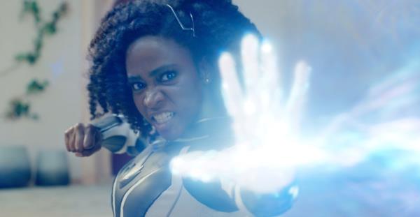 Teyo<em></em>nah Parris playing Captain Mo<em></em>nica Rambeau in a scene from 