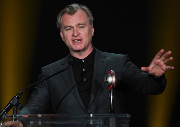 British director Christopher Nolan speaks on stage during Universal Pictures and Focus Features presentation at CinemaCon 2023, the official co<em></em>nvention of the Natio<em></em>nal Association of Theatre Owners (NATO), at The Colosseum at Caesars Palace on April 26, 2023 in Las Vegas, Nevada.