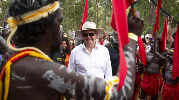 Anthony Albanese says aspirations for better future for Indigenous Australians ‘did not end last October’ while speaking at the Garma Festival on Saturday. Leicolhn McKellar via NewsWire