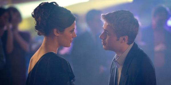 Meg Bellamy as Kate Middleton and Ed McVey as Prince William looking at each other. 