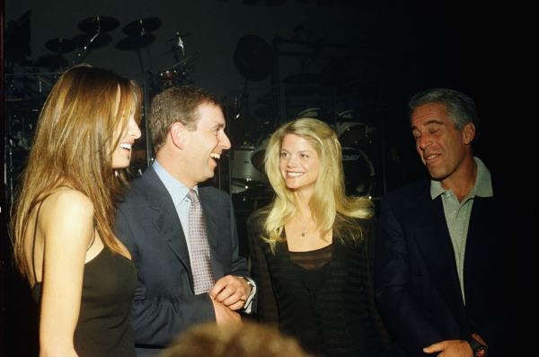 Melania, Prince Andrew, Gwendolyn Beck and Jeffrey Epstein are pictured at a party at Mar-a-Lago in 2000.