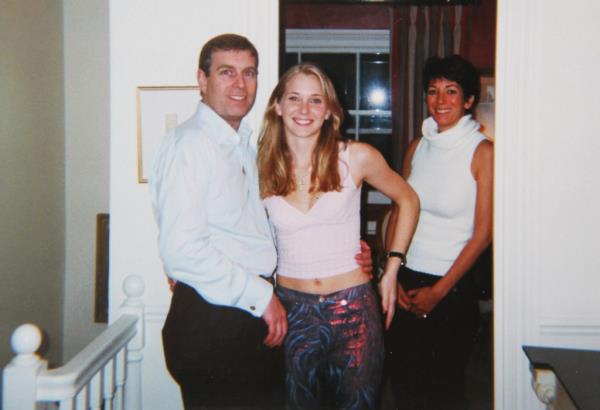 A photo of Virginia Giuffre with Prince Andrew and Ghislaine Maxwell.