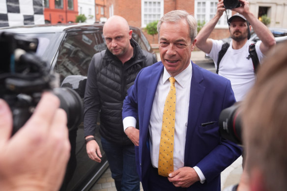 Reform UK leader Nigel Farage arrives at the fundraiser for Do<em></em>nald Trump.