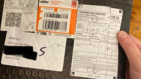 etson's parents found the package the fake oxycodone was sent in.