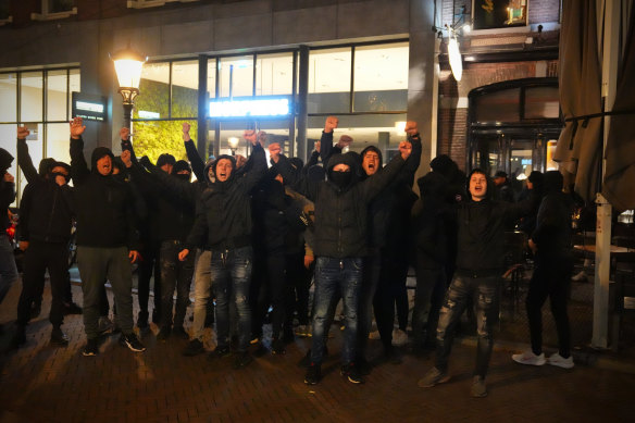 A group of right-wing demo<em></em>nstrators shout at people protesting against the victory of Geert Wilders and his PVV party in Utrecht, Netherlands, on Friday.