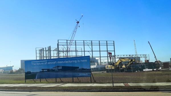 Framing for new buildings stands on the Airbus campus at Mobile's Brookley Aeroplex on Jan. 4, 2024.