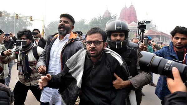Umar Khalid is detained while protesting against the Citizenship Amendment Act (CAA) and Natio<em></em>nal Register of Citizens (NRC) at Red Fort on December 19, 2019 in New Delhi, India.
