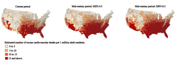 A chart showing a map of the United States and the number of cardiovascular deaths throughout the country.